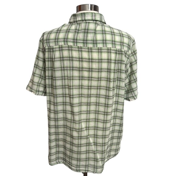 North Face Mens XL Green Plaid Check 100% Cotton Short Sleeve Button Up Shirt - Picture 3 of 11
